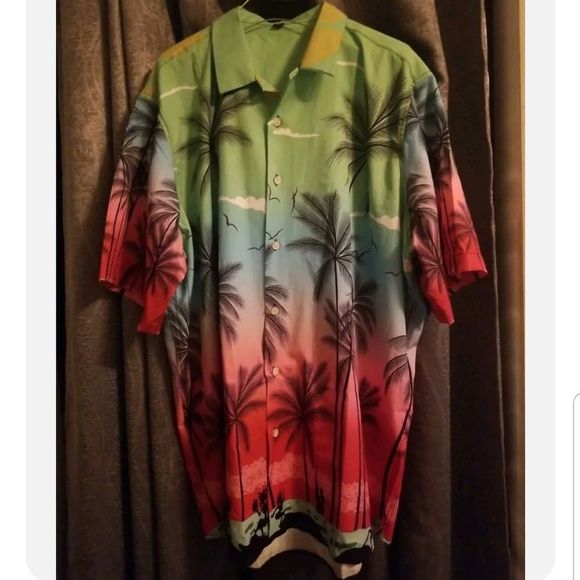 Hawaiian Multicolored Palm Tree Button Down Shirt Short Sleeve NWOT Mens Sz. XL - Picture 10 of 10